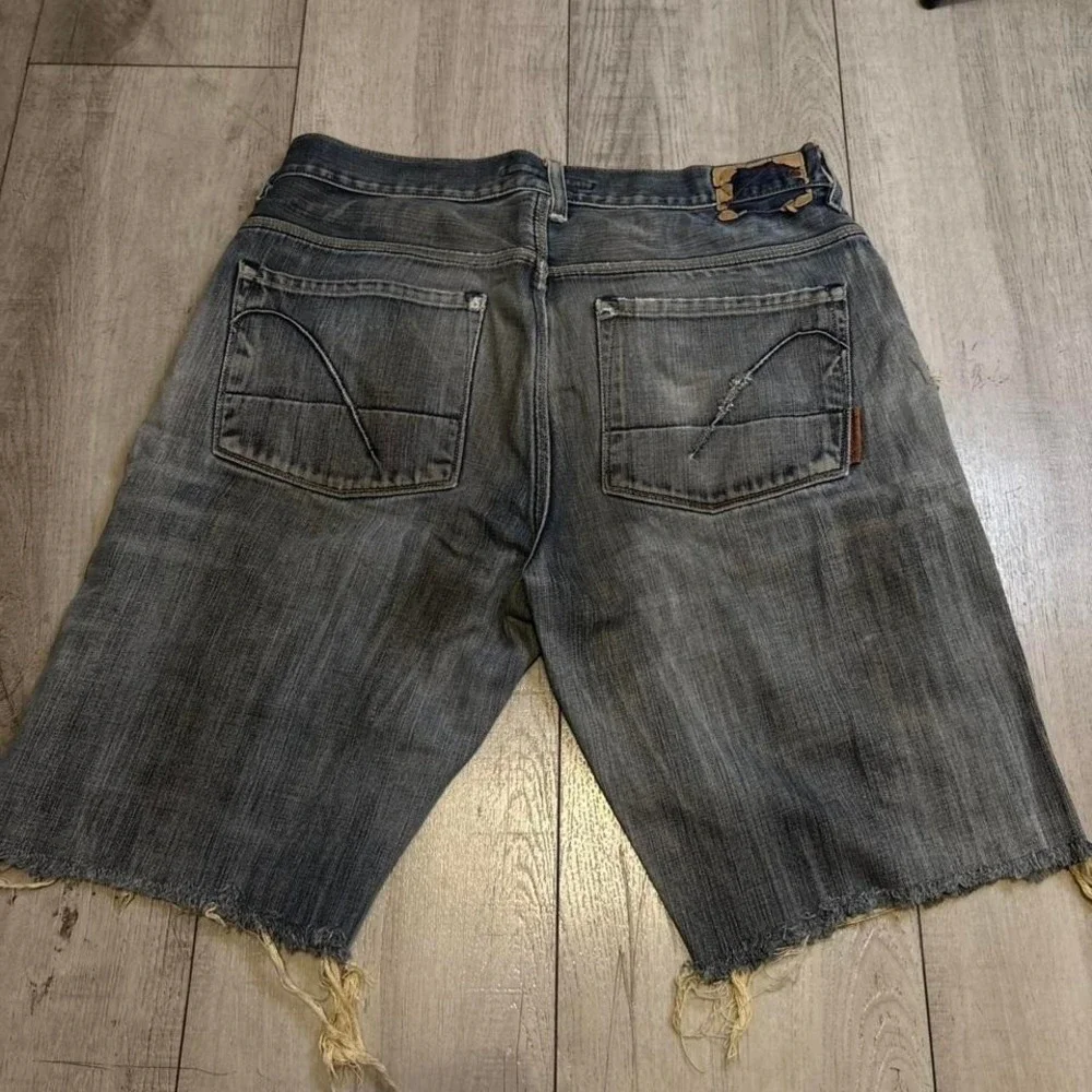 Guess blue‎ distress  denim shorts with orange stitching, Size: W 36 L 32